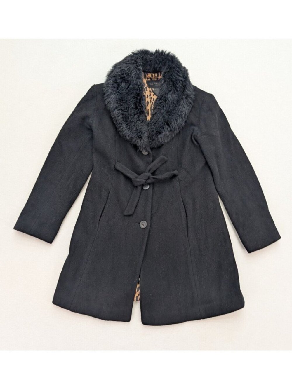 Express Vintage 90s/Y2K Wool Coat Faux Fur Trim Size 1/2